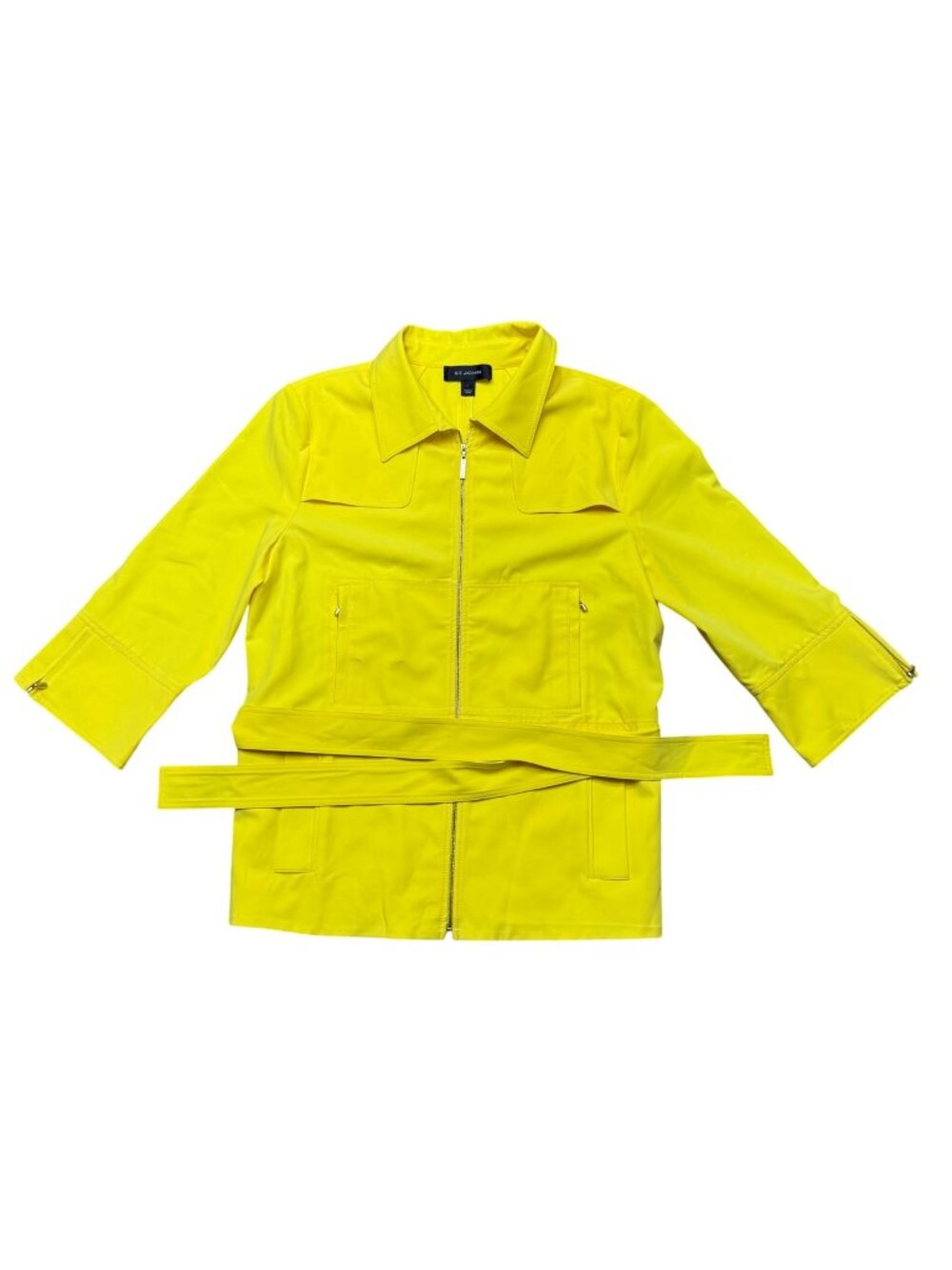 St. John Womens Bright Yellow Zip-Up Utility Jacket With Belt Sz L Spring Summer